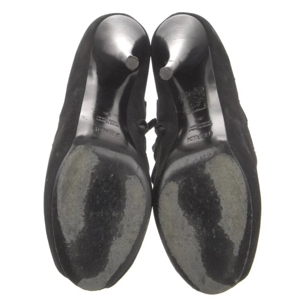 - Fendi Suede Goth Heels Sandals Black Booties W/Gold‎ Accents Dark Academia